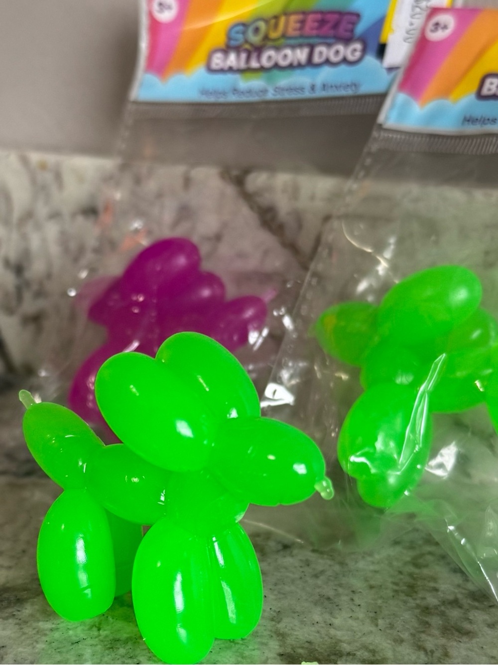 Neon Green & Purple Squeeze Balloon Dog Squishy Toy